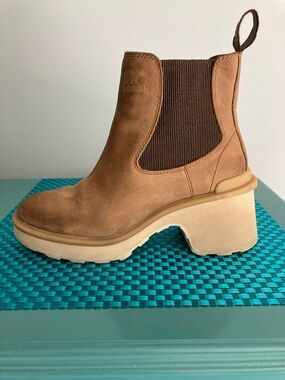 SOREL 'Hi-Line Heel Chelsea Waterproof Umber Brown Leather Boots Women 7